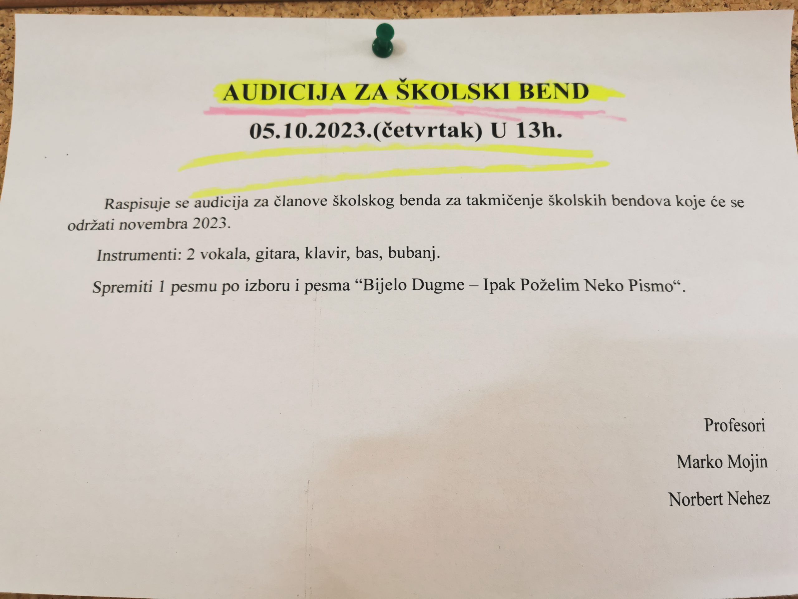 Read more about the article Аудиција за школски бенд